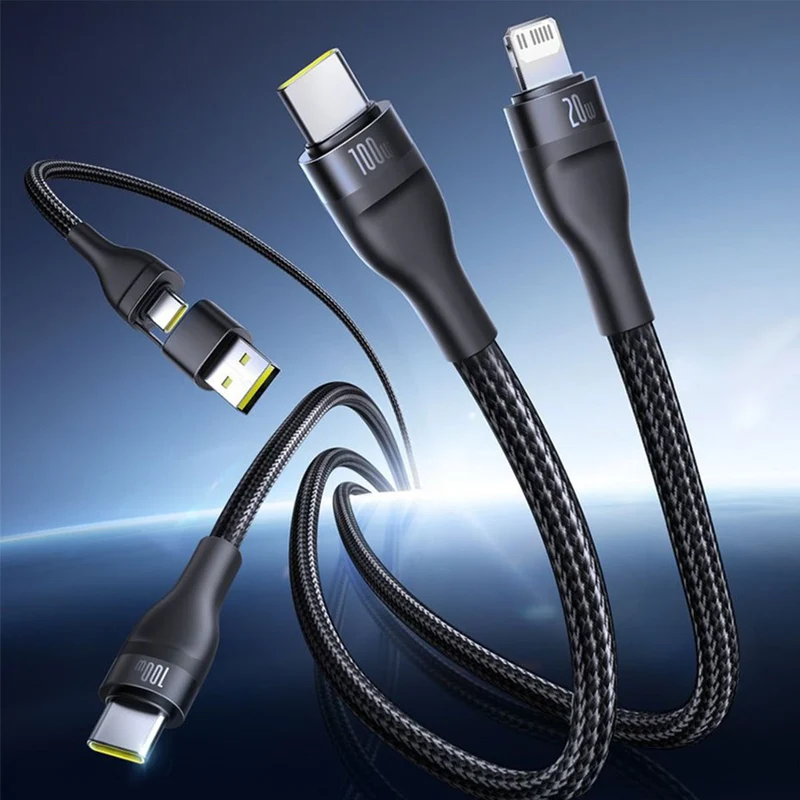 Baseus Flash Series III One-For-Three Fast Charging Cable U+C to C+C+L 100W 1.5m (Cluster Black) (P10377501111-00)