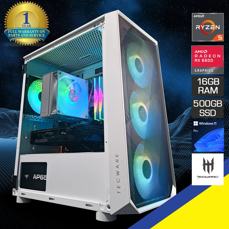 Alpha Omni Link White Desktop Gaming PC | AMD Ryzen 5 5500 | 16GB RAM | 500GB SSD | RX 6600 | Windows 11 Pro