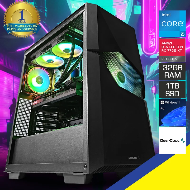 Aurora Cyclops Black Desktop Gaming PC | Intel i5 14500 | 32GB RAM | 1TB SSD | RX 7700 XT | Windows 11 Pro