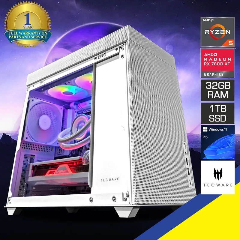 Aurora Fusion 2 White Desktop Gaming PC | AMD Ryzen 5 7600 | 32GB RAM | 1TB SSD | RX 7800 XT | Windows 11 Pro