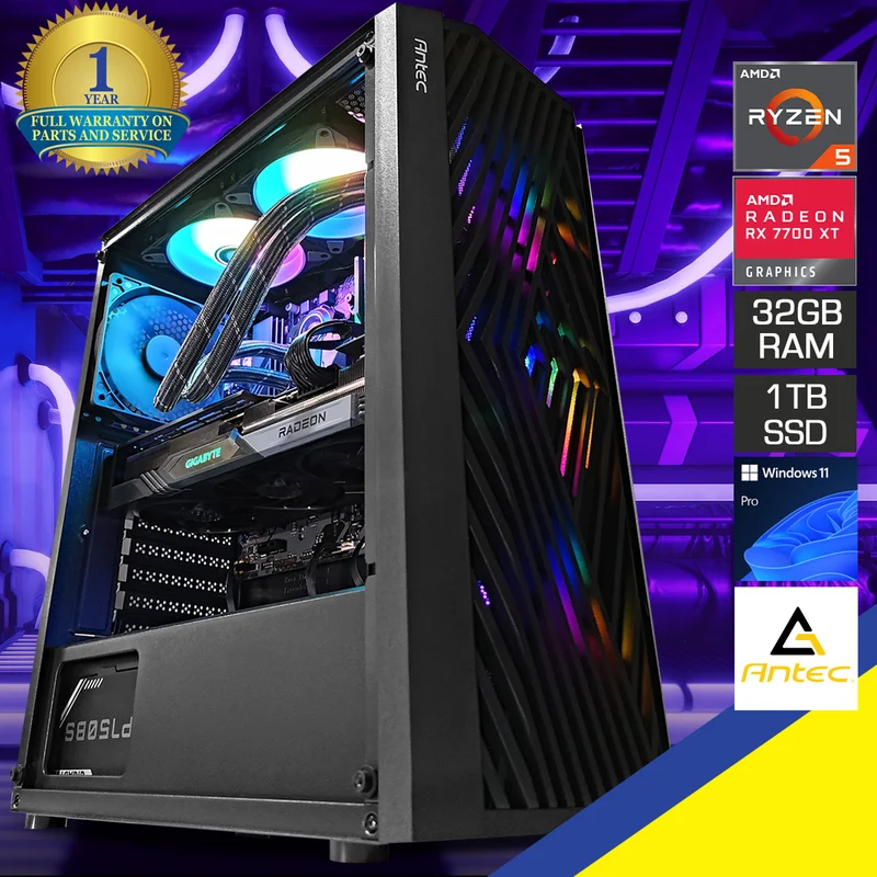 Aurora NX291 Black Desktop Gaming PC | AMD Ryzen 5 7600 | 32GB RAM | 1TB SSD | RX 7700 XT | Windows 11 Pro