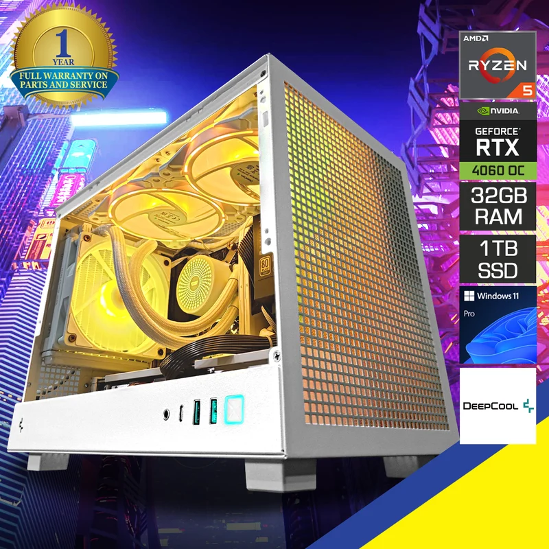 Aurora CH160 White Desktop Gaming PC | AMD Ryzen 5 7600 | 32GB RAM | 1TB SSD | RTX 4060 OC | Windows 11 Pro
