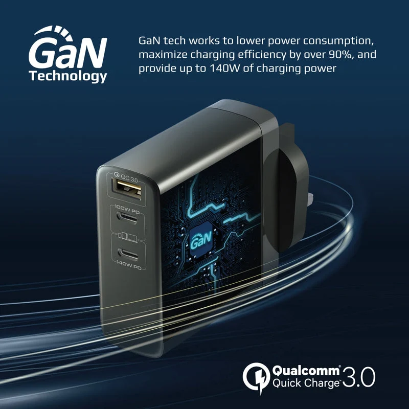 Promate GaNCharge-140W 140W Power Delivery 3.1 GaN Charger (Black)