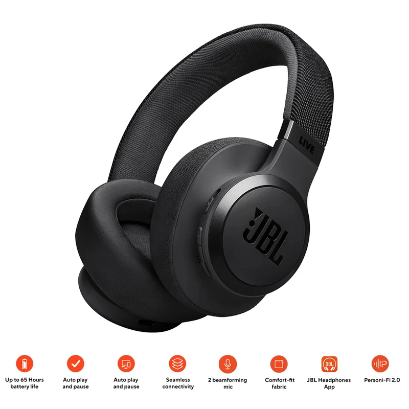 JBL Live 770NC Wireless Over-Ear Headphones with True Adaptive Noise Cancelling (Black)