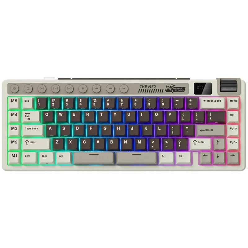 Royal Kludge RK M70 Tri-Mode RGB 73 Keys Hot-Swappable Mechanical Keyboard Mocha Grey (Cream Switch, Beige Switch)