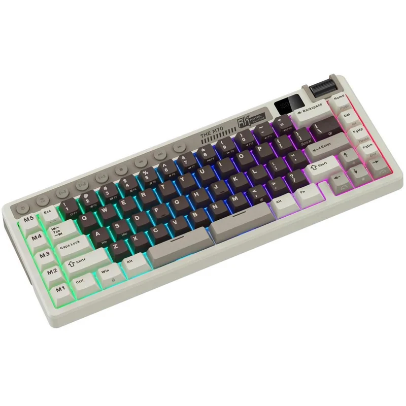 Royal Kludge RK M70 Tri-Mode RGB 73 Keys Hot-Swappable Mechanical Keyboard Mocha Grey (Cream Switch, Beige Switch)