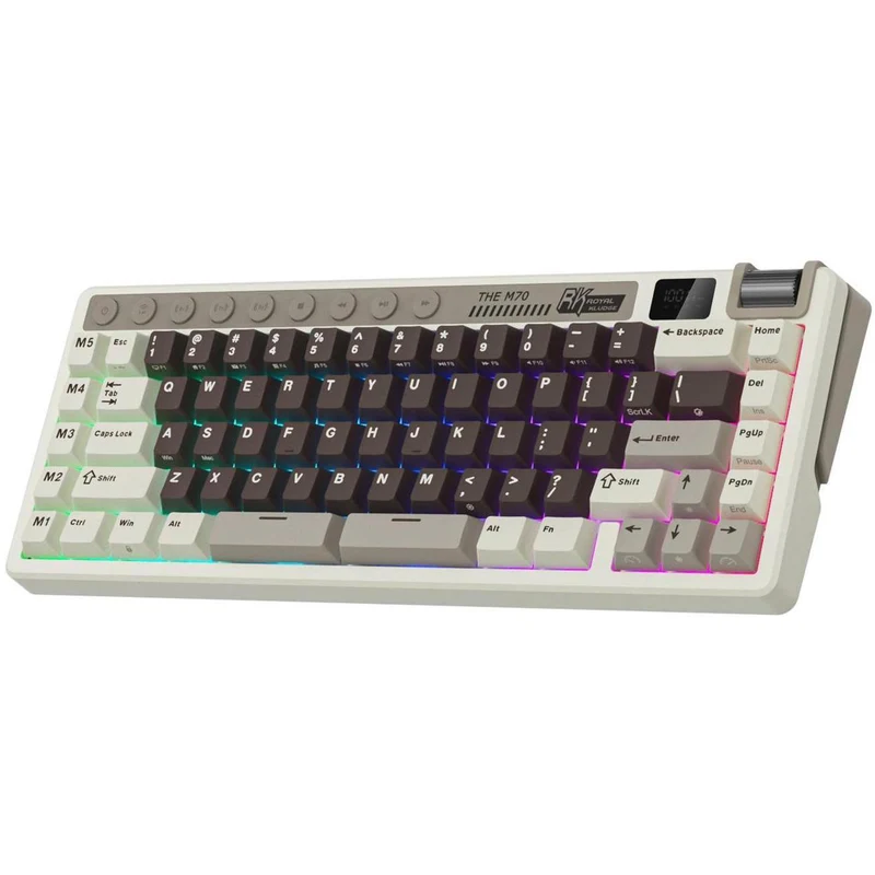 Royal Kludge RK M70 Tri-Mode RGB 73 Keys Hot-Swappable Mechanical Keyboard Mocha Grey (Cream Switch, Beige Switch)