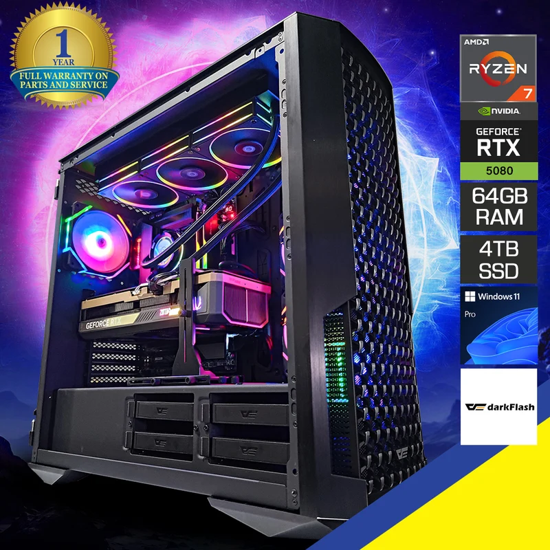 Ultra DF100 Black Desktop Gaming PC | AMD Ryzen 7 9800X3D | 64GB RAM | 4TB SSD | RTX 5080 | Windows 11 Pro