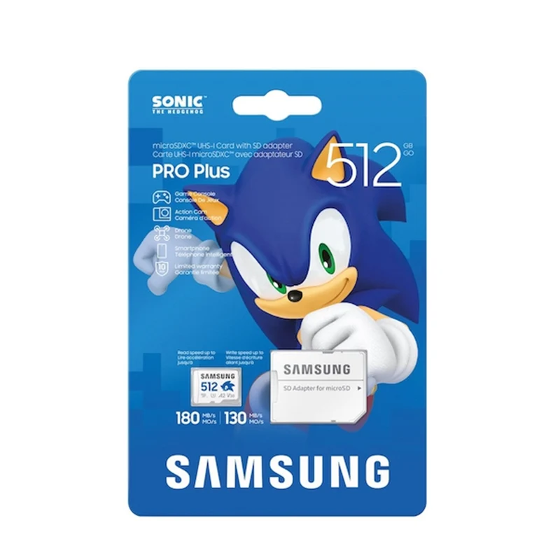 Samsung Pro Plus Sonic The Hedgehog UHS-I 180MB/s Read microSDXC Card with Adapter (256GB, 512GB, 1TB)