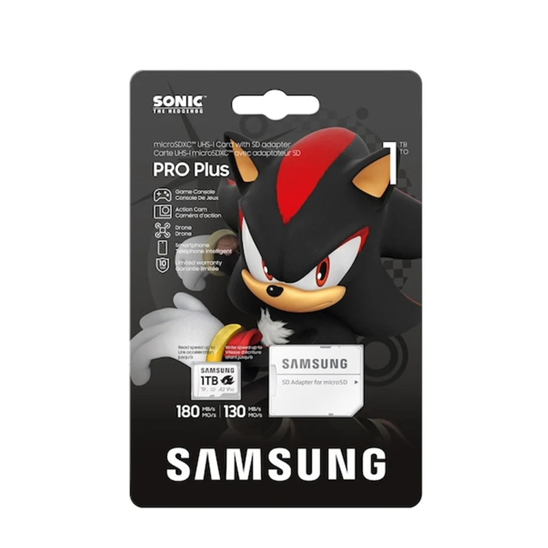Samsung Pro Plus Sonic The Hedgehog UHS-I 180MB/s Read microSDXC Card with Adapter (256GB, 512GB, 1TB)