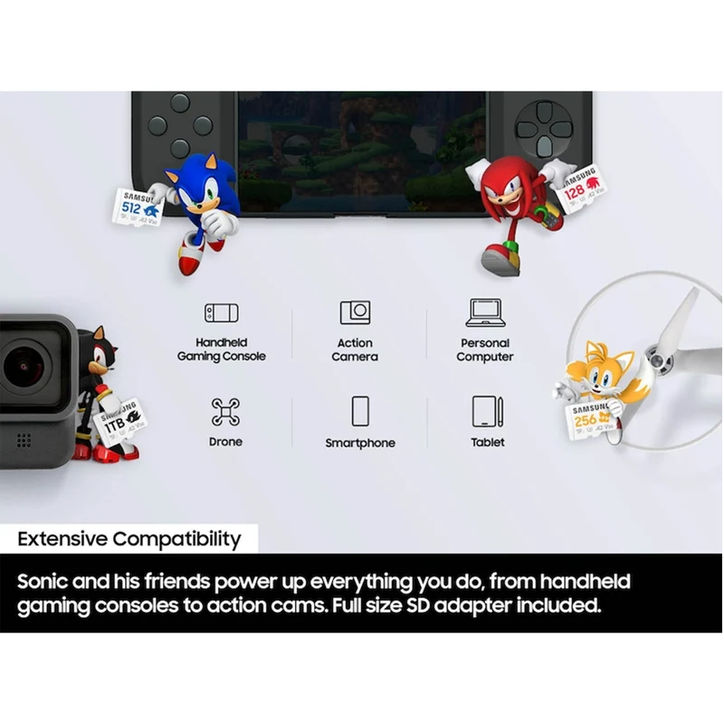 Samsung Pro Plus Sonic The Hedgehog UHS-I 180MB/s Read microSDXC Card with Adapter (256GB, 512GB, 1TB)