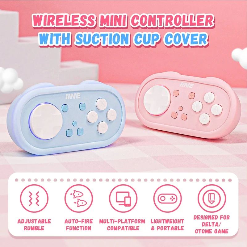 IINE Wireless Mini Controller with Suction Cup Cover (Pink, Blue)