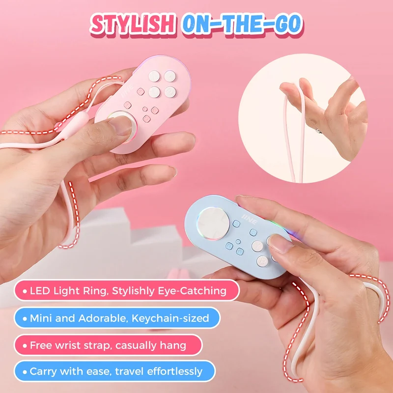 IINE Wireless Mini Controller with Suction Cup Cover (Pink, Blue)