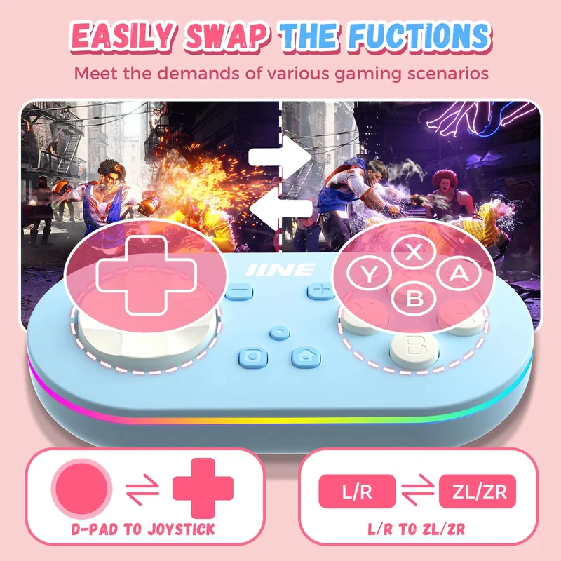 IINE Wireless Mini Controller with Suction Cup Cover (Pink, Blue)
