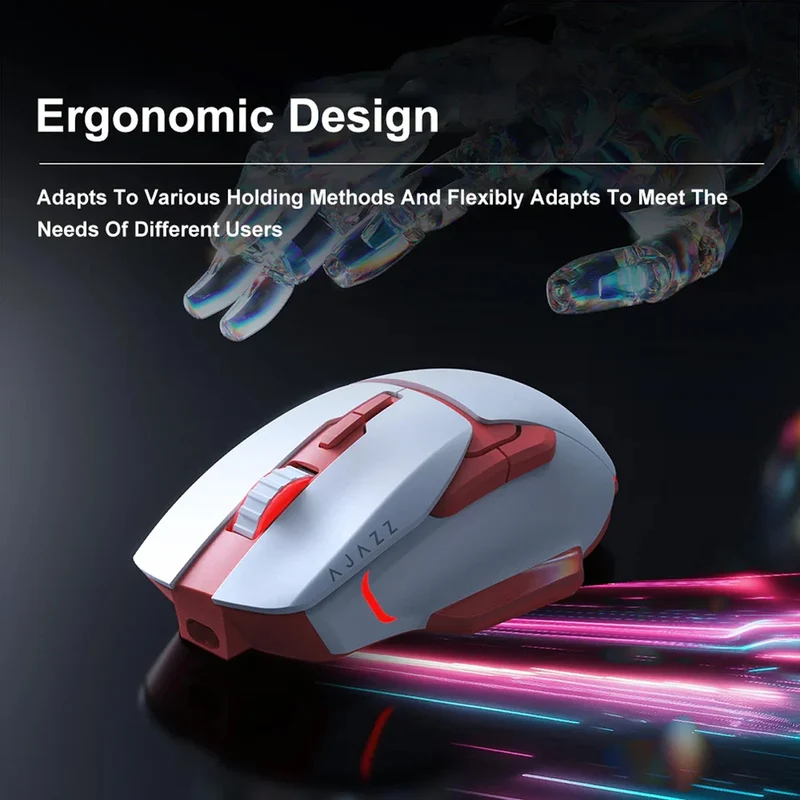 Ajazz AJ039 Tri-Mode Gaming Mouse (Black, Red/White)