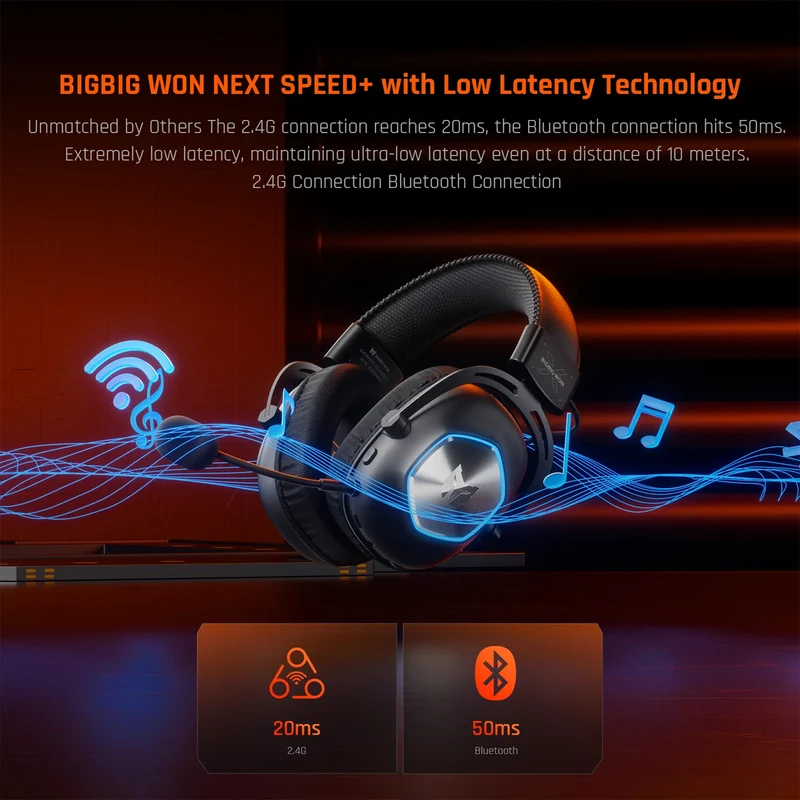 Bigbig Won Halo Pro Tri-Mode Gaming Headset for PS5 / PS4 / XboxOne / Xbox Series / Switch / PC / Android / iOS (Black)