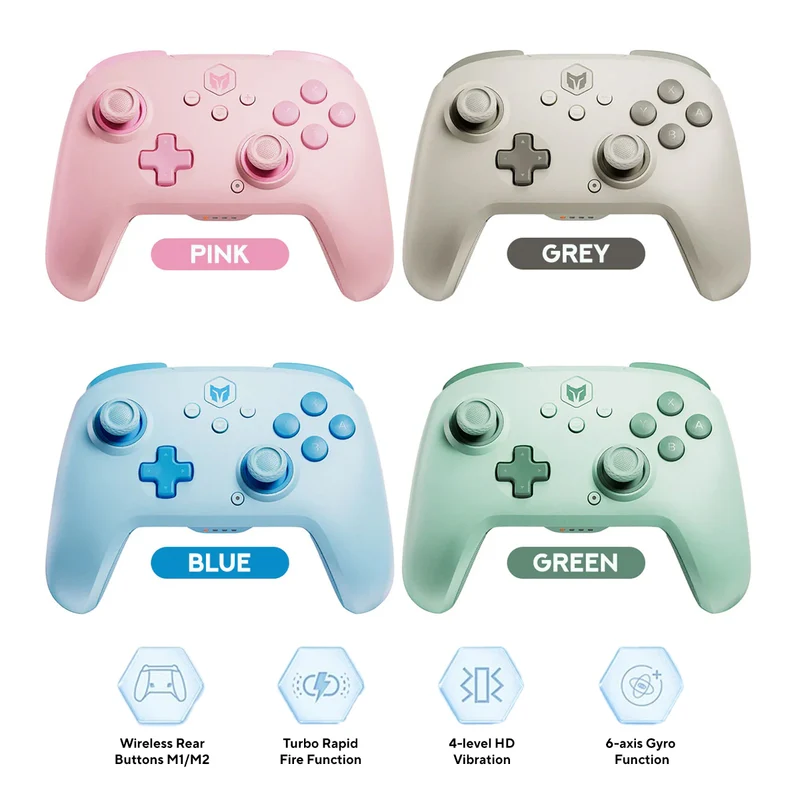 Bigbig Won Choco Wireless Gaming Controller for Switch / Win 10&11 / Android / iOS (Pink, Grey, Blue, Green)