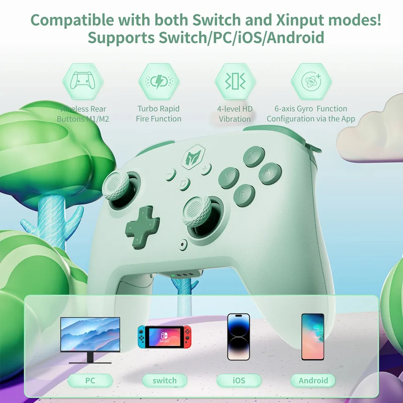 Bigbig Won Choco Wireless Gaming Controller for Switch / Win 10&11 / Android / iOS (Pink, Grey, Blue, Green)
