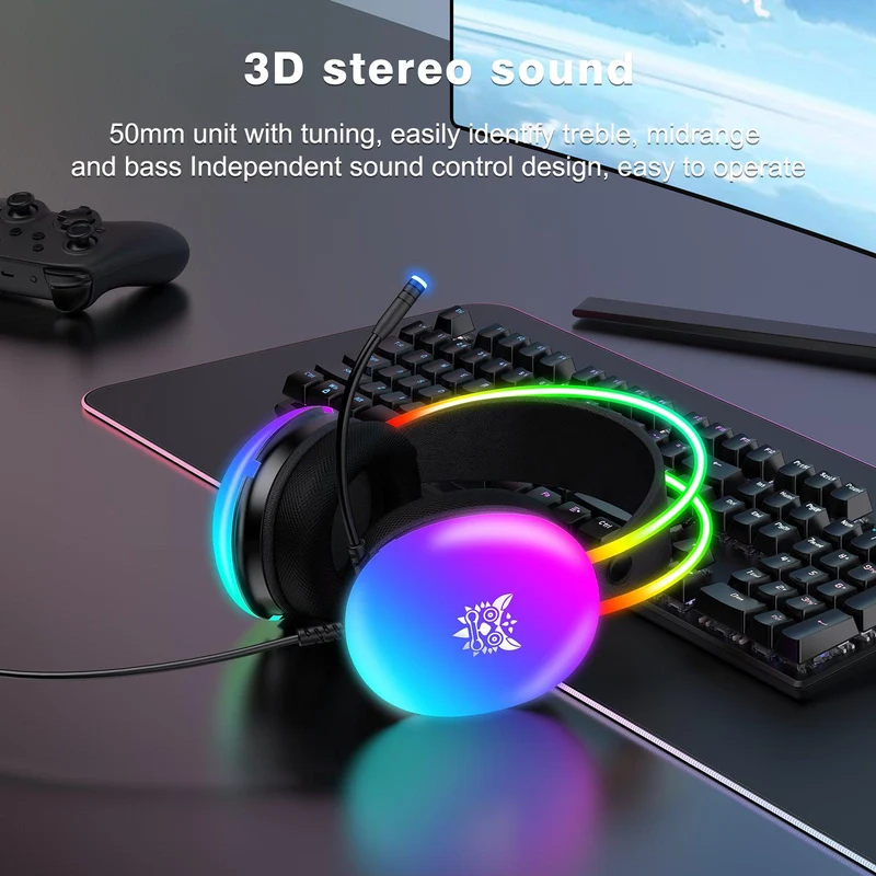 Onikuma X25 RGB Professional Gaming Headset with Noise Cancellation Microphone (Black, White)