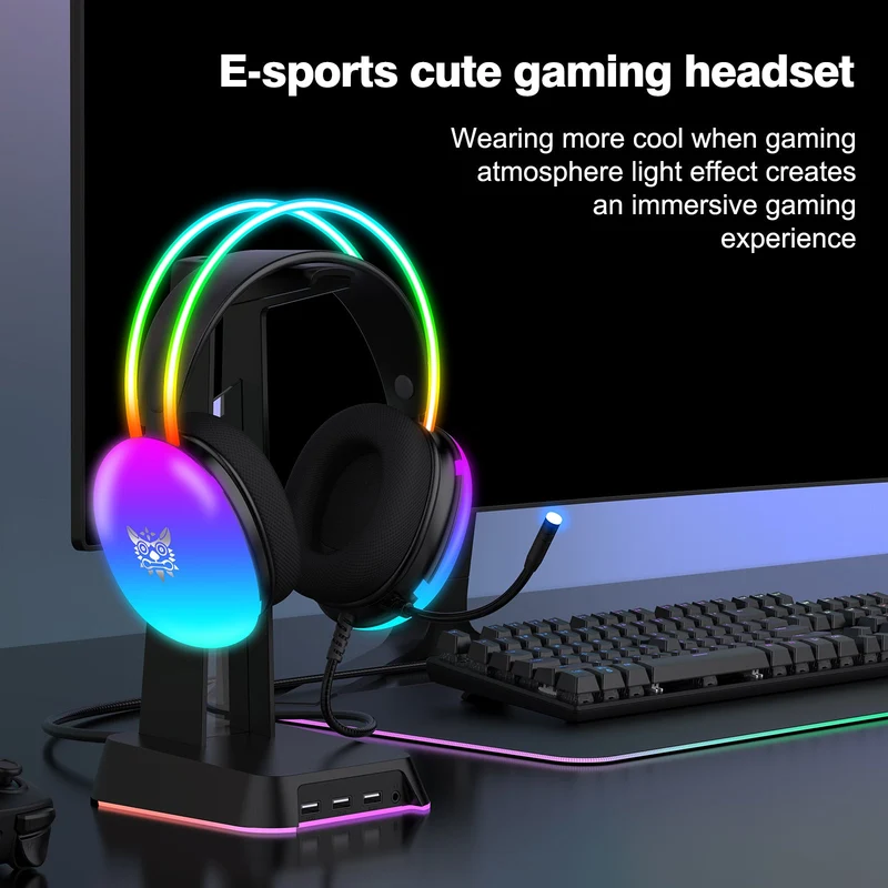 Onikuma X25 RGB Professional Gaming Headset with Noise Cancellation Microphone (Black, White)