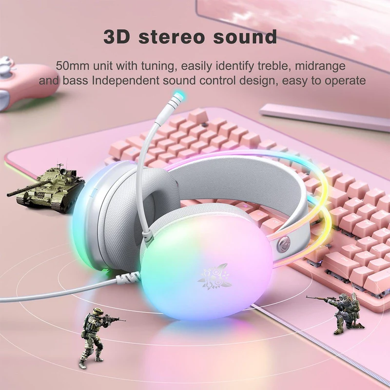 Onikuma X25 RGB Professional Gaming Headset with Noise Cancellation Microphone (Black, White)