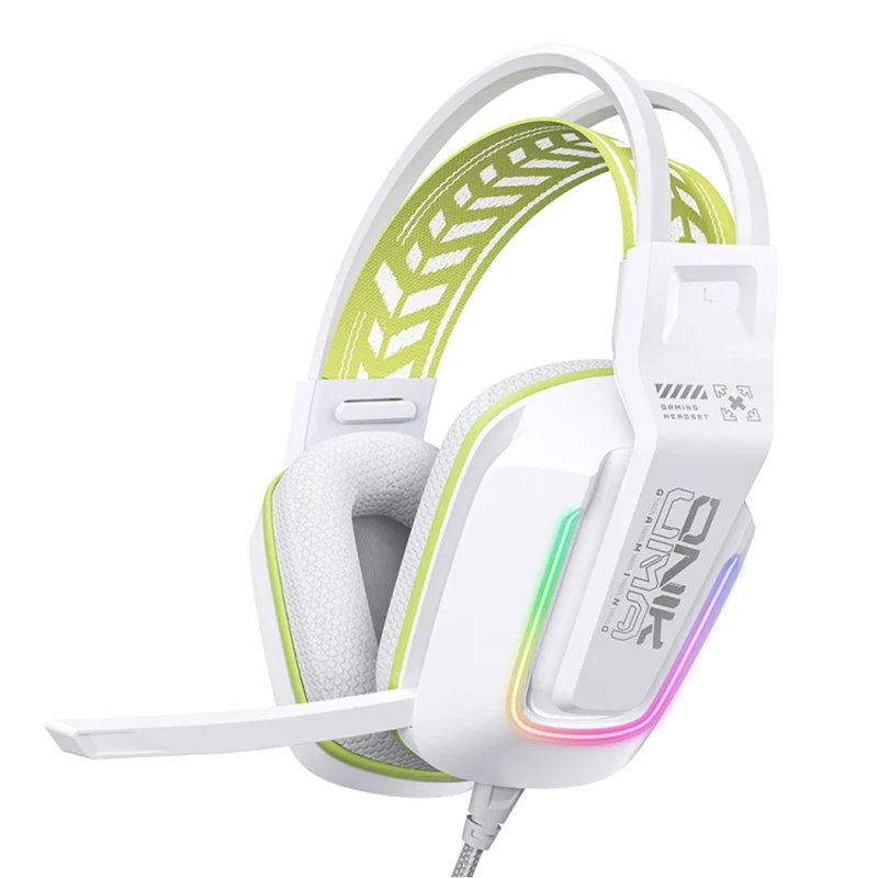 Onikuma X13 RGB Colorful Lighting Wired Gaming Headset with Noise Cancelling Microphone (White)