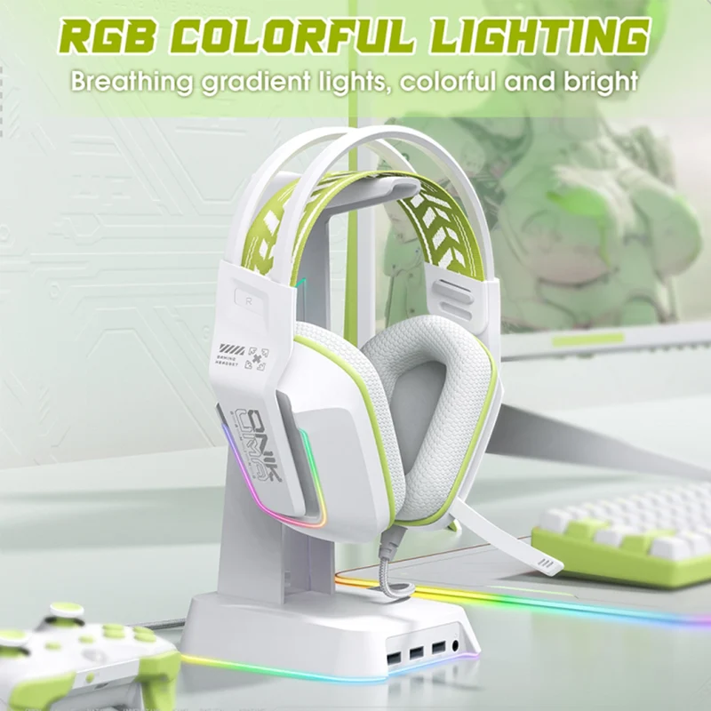 Onikuma X13 RGB Colorful Lighting Wired Gaming Headset with Noise Cancelling Microphone (White)
