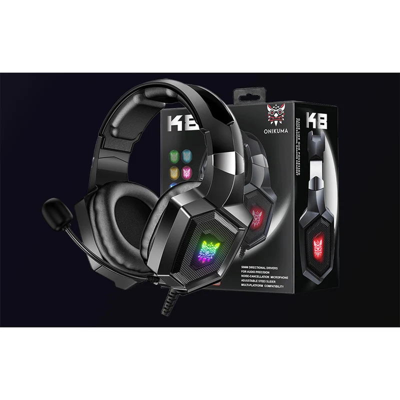 Onikuma K8 Wired Professional Gaming Headset with Noise Cancellation Microphone (Black, White)