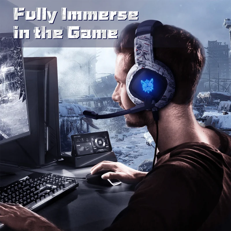 Onikuma K19 Professional Gaming Headset with RGB Led Backlight (Camo Grey, Camo White)