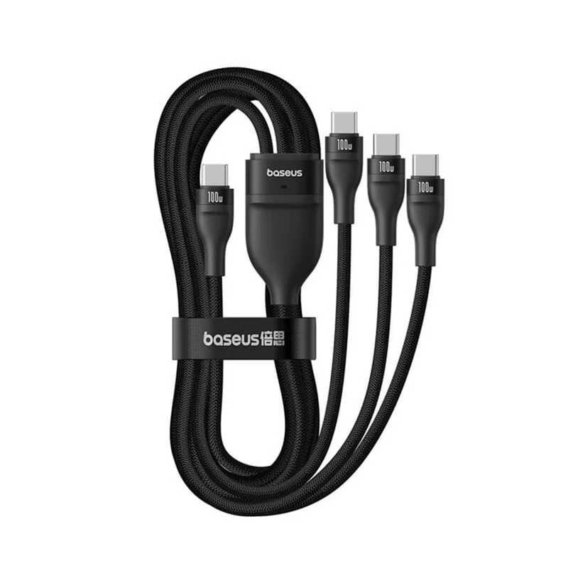 Baseus Flash Series III One-For-Three Fast Charging Cable USB-C to C+C+C 100W 1.5m (Cluster Black) (P10377503111-00)