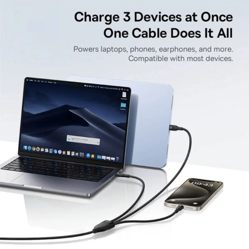 Baseus Flash Series III One-For-Three Fast Charging Cable USB-C to C+C+C 100W 1.5m (Cluster Black) (P10377503111-00)