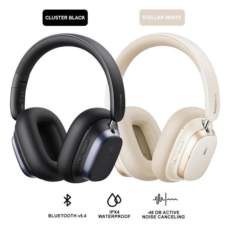 Baseus Bowie H1s Noise-Cancellation Wireless Headphone (Cluster Black, Stellar White)