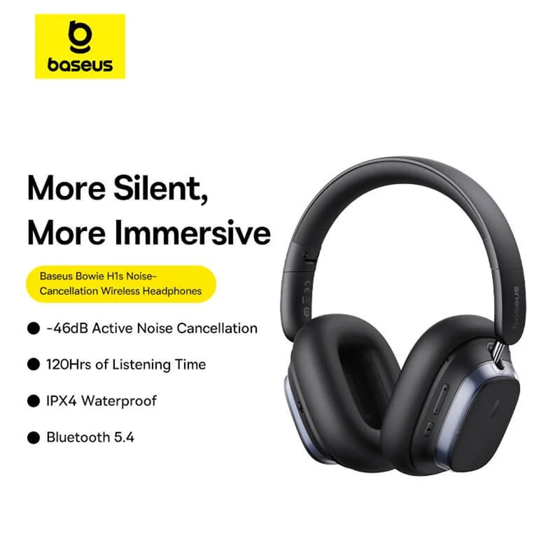 Baseus Bowie H1s Noise-Cancellation Wireless Headphone (Cluster Black, Stellar White)