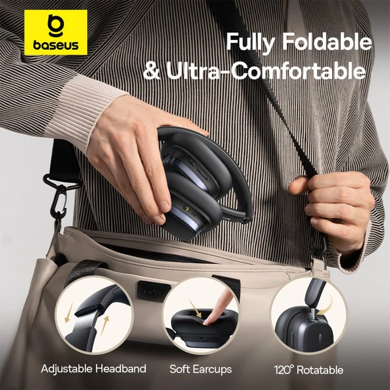 Baseus Bowie H1s Noise-Cancellation Wireless Headphone (Cluster Black, Stellar White)