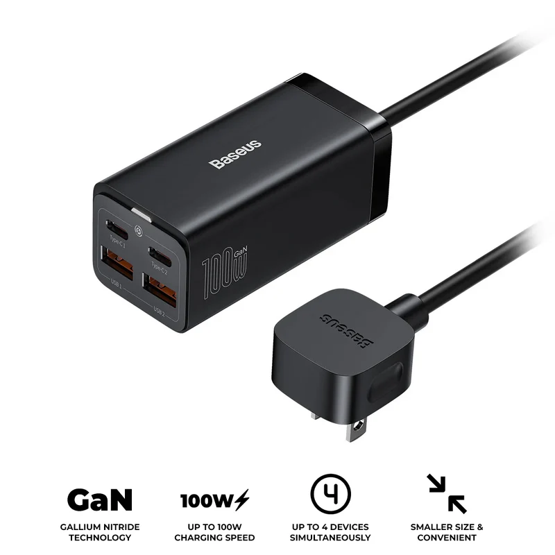 Baseus GaN3 Pro Desktop Fast Charger 2C+2U 100W US (Black) (CCGP000201)