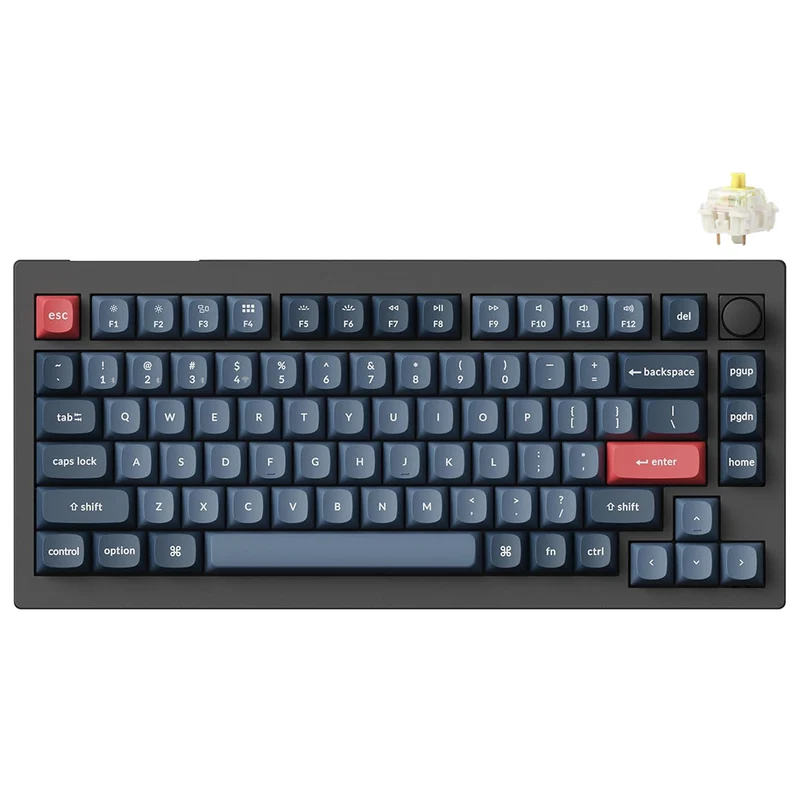 Keychron V1 Max QMK/VIA Fully-Assembled with Knob Hot-Swappable RGB Backlight 75% Wireless Custom Mechanical Keyboard - Carbon Black (Gateron Jupiter Banana Switch, Gateron Jupiter Brown Switch) (V1M-D4, V1M-D3)
