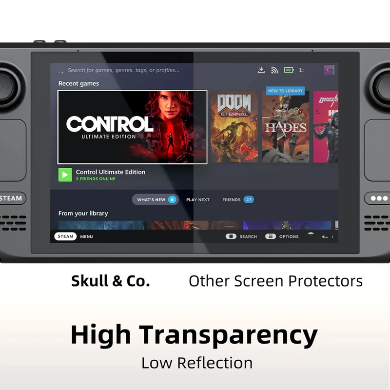 Skull & Co. Tempered Glass Screen Protector 9H Hardness / 2.26mm Ultra Thin with Positioner for Steam Deck / LCD (Anti-Glare Matte Finish, HD Clarity) (SDSP2-P-M, SDSP2-P-G)