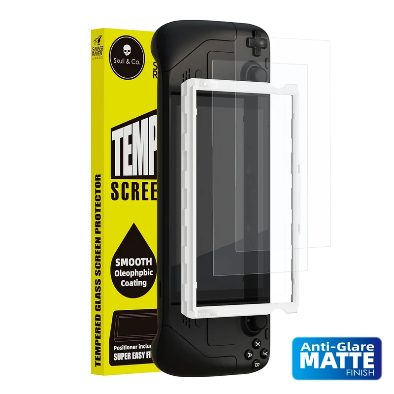 Skull & Co. Tempered Glass Screen Protector 9H Hardness / 2.26mm Ultra Thin with Positioner for Steam Deck / LCD (Anti-Glare Matte Finish, HD Clarity) (SDSP2-P-M, SDSP2-P-G)