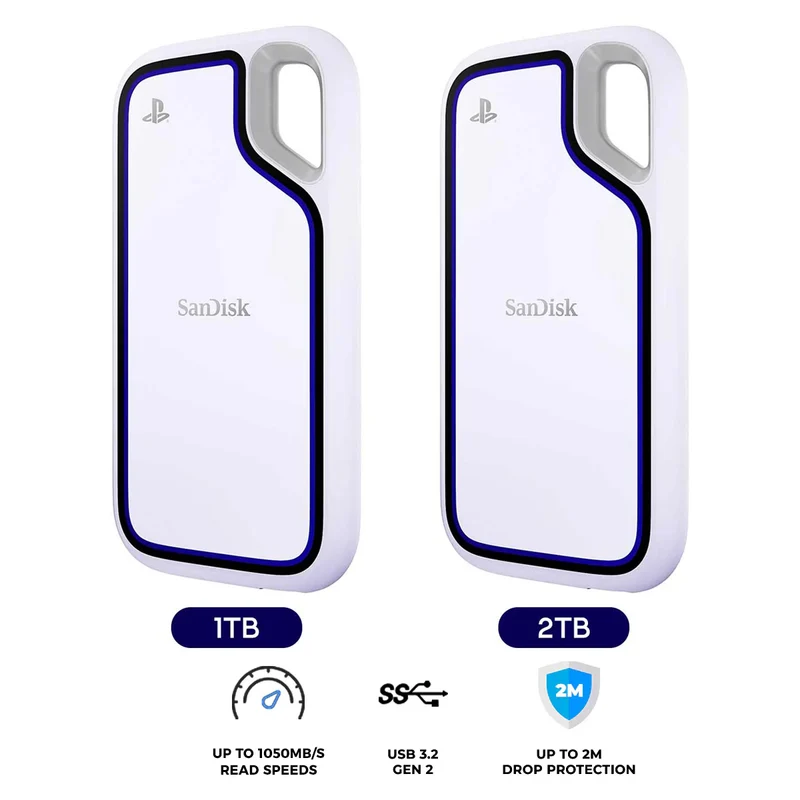 Sandisk Extreme USB 3.2 Gen 2 Up to 1050MB/s Portable SSD For PS5 (White) (1TB, 2TB)