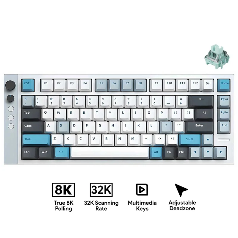 Lamzu Jet75 RGB 82-Keys 32K Scanning Rate 8KHz Polling Rate Hall Effect Aluminum Case Wired Magnetic Gaming Keyboard White/Blue (Gateron Jade Gaming Switch)