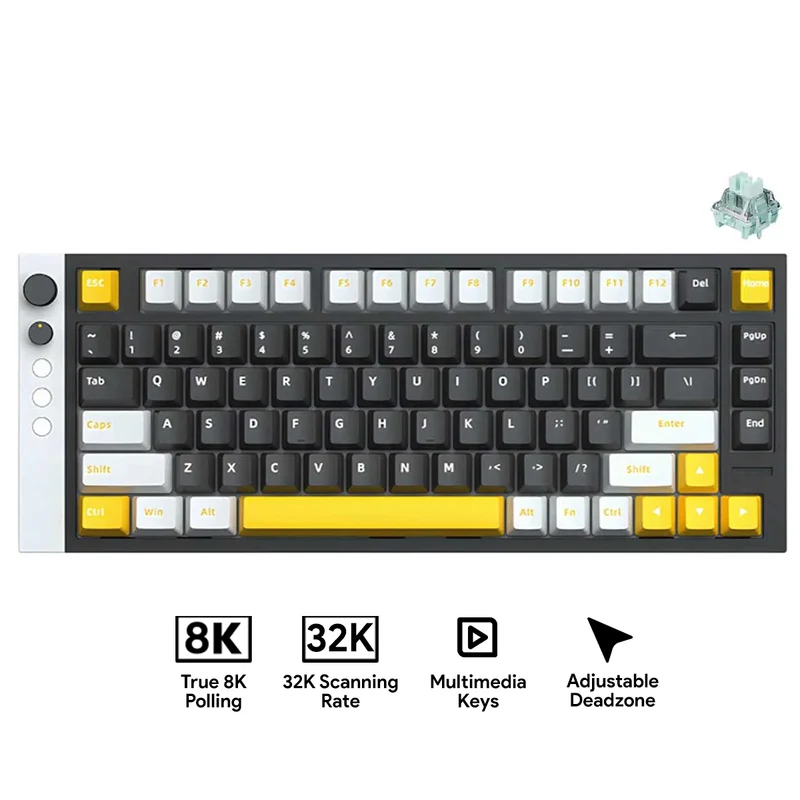 Lamzu Jet75 RGB 82-Keys 32K Scanning Rate 8KHz Polling Rate Hall Effect Aluminum Case Wired Magnetic Gaming Keyboard Black/Yellow (Gateron Jade Gaming Switch)