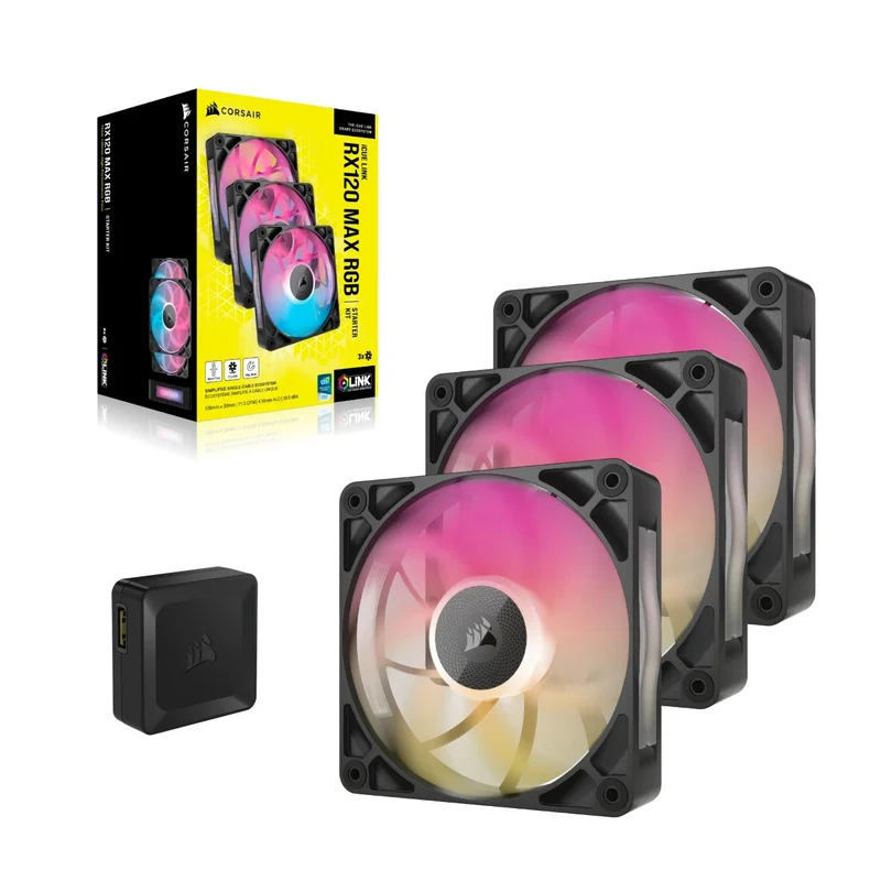 Corsair iCUE Link RX120 MAX RGB 120mm PWM Thick Fans Starter Kit - Triple Pack (Black) (CO-9051034-WW)