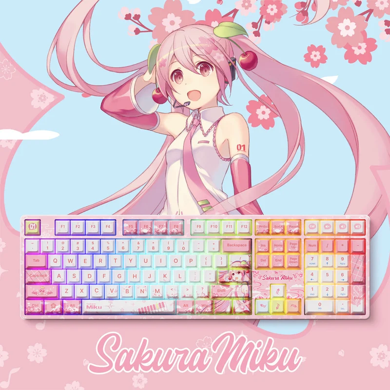 Akko Sakura Miku 5108B Plus Multi-Mode RGB Hot-Swappable Mechanical Keyboard (Akko Creamy Cyan Switch, Akko V3 Piano Pro Switch)
