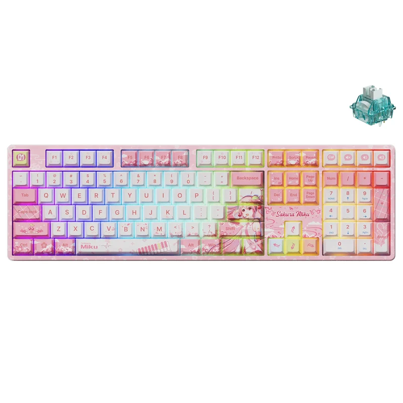 Akko Sakura Miku 5108B Plus Multi-Mode RGB Hot-Swappable Mechanical Keyboard (Akko Creamy Cyan Switch, Akko V3 Piano Pro Switch)