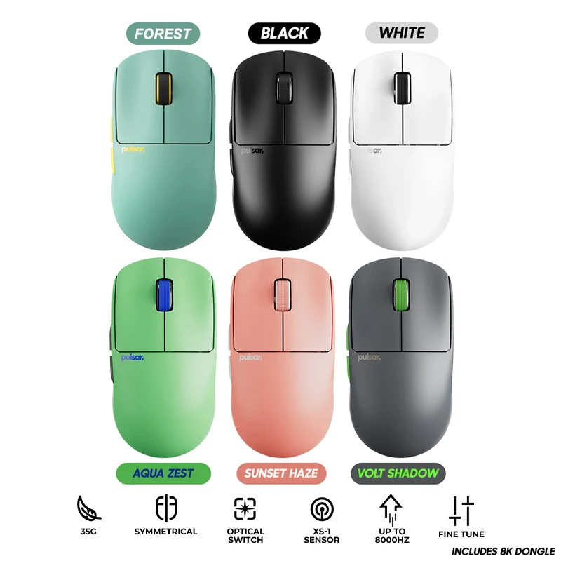 Pulsar X2 CrazyLight 8K Polling Rate eSports Gaming Mouse Size 1 (Forest, Jet Black, Sunset Haze, Uyuni White, Volt Shadow, Aqua Zest)