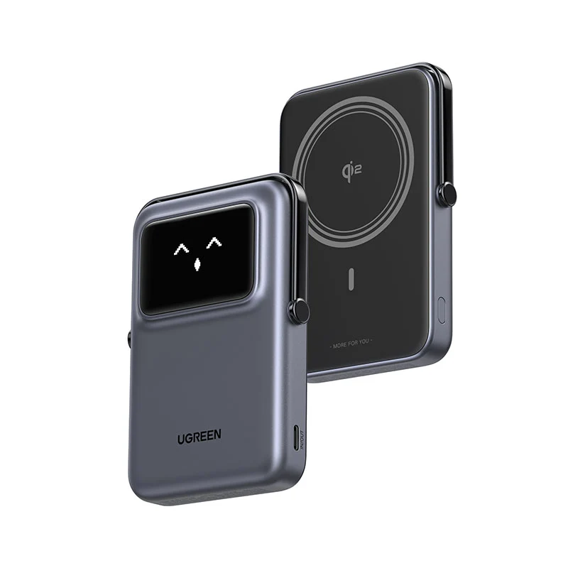 Ugreen Uno 10000mAH Mini Magnetic Wireless 20W Power Bank with Built-In Stand (Gray, Purple)