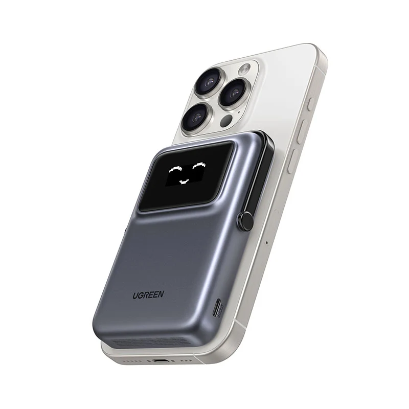 Ugreen Uno 10000mAH Mini Magnetic Wireless 20W Power Bank with Built-In Stand (Gray, Purple)