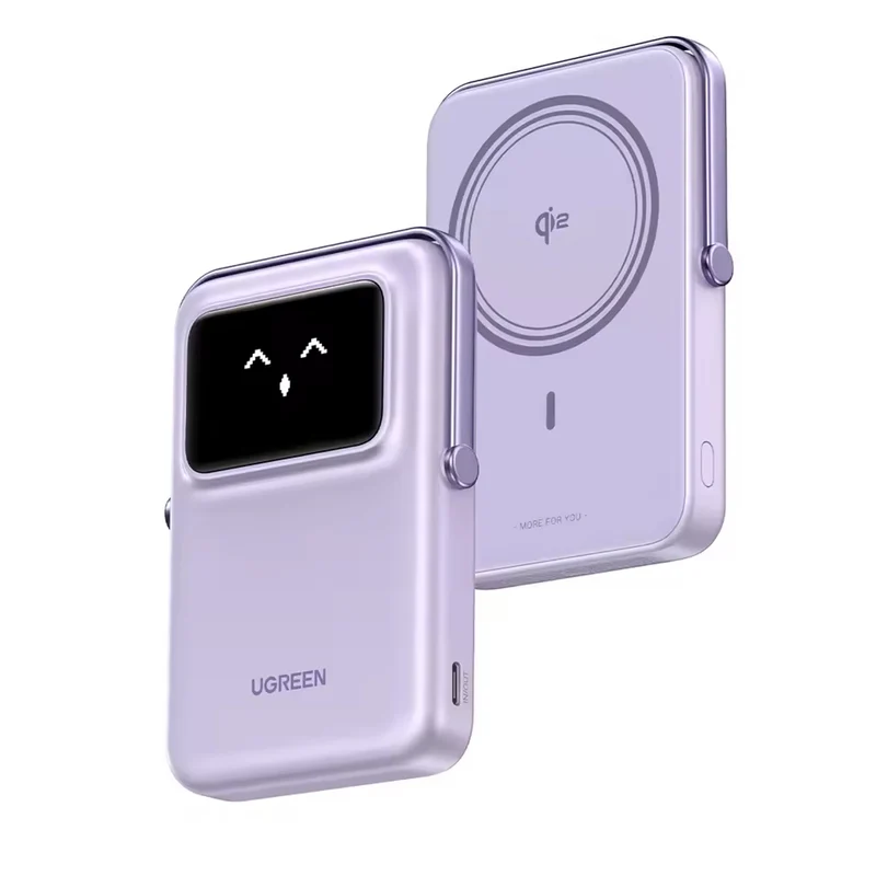 Ugreen Uno 10000mAH Mini Magnetic Wireless 20W Power Bank with Built-In Stand (Gray, Purple)