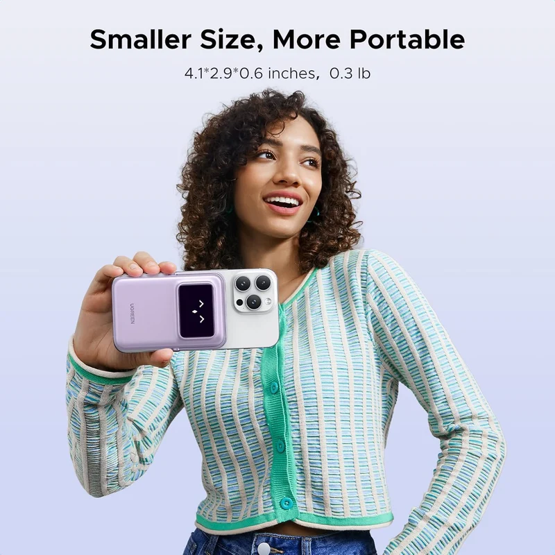 Ugreen Uno 10000mAH Mini Magnetic Wireless 20W Power Bank with Built-In Stand (Gray, Purple)