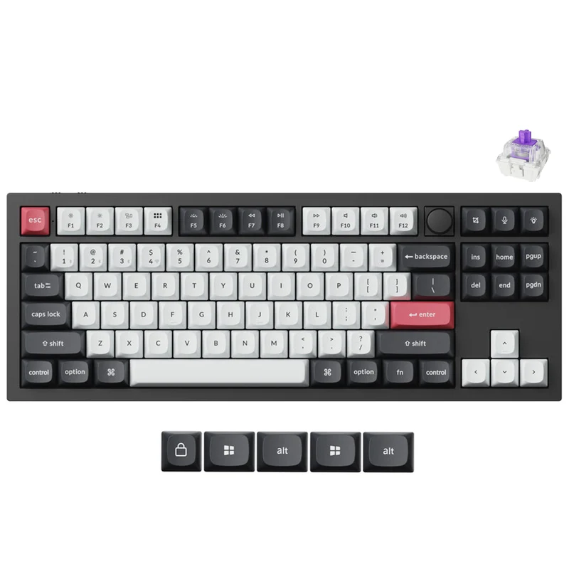 Keychron Q3 HE QMK TKL Fully Assembled Knob RGB Backlight Hot-Swappable Wireless Magnetic Switch Keyboard - Carbon Black (Gateron Double-Rail Magnetic Nebula Switch) (Q3H-M1)